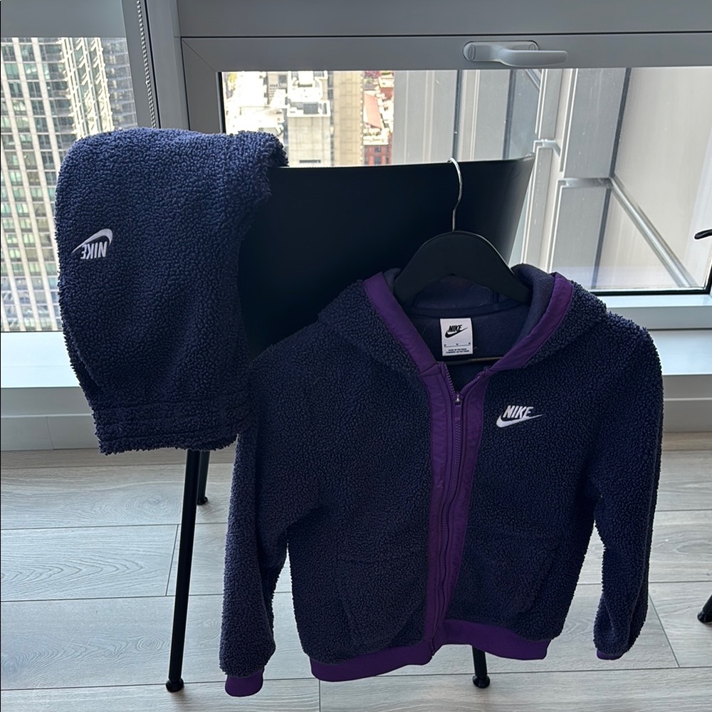 Nike Kids Navy and Purple Sherpa Hoodie Set